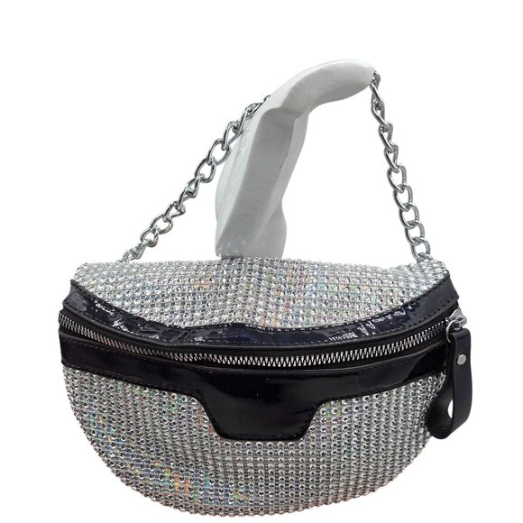 Rhinestone & Vinyl Purse Bag With Chain Handle Additional Shoulder Strap New - Picture 1 of 11